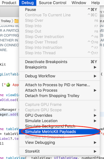 Simulate MetricKit Payloads